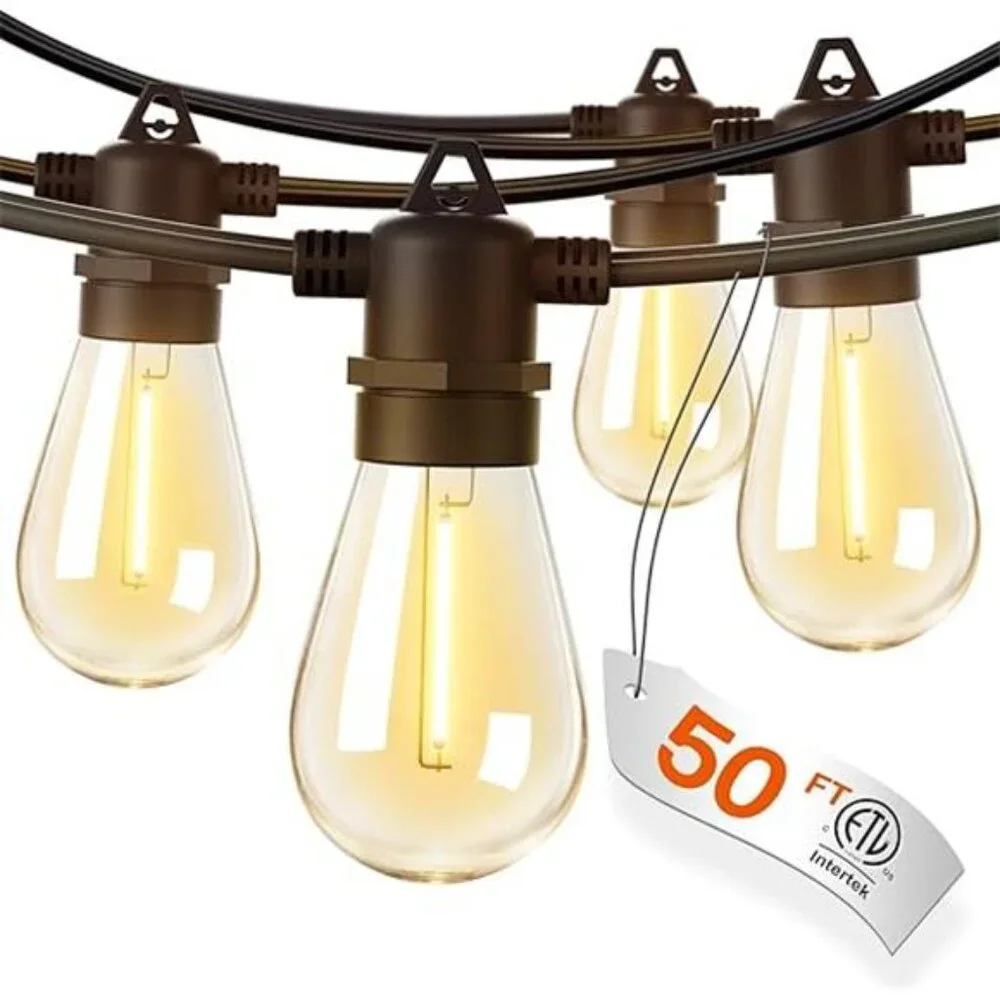 50FT LED Outdoor String Lights with Edison Shatterproof Bulbs, Weatherproof
